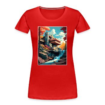 Fallingwater Pennsylvania Vintage Reiseposter - Frauen Premium Bio T-Shirt - Rot - Vorne - Mia (176cm)