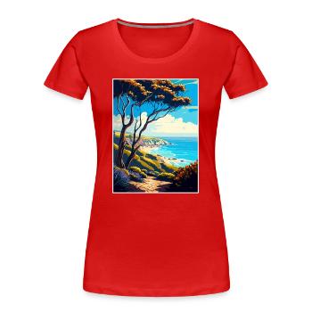 Carpinteria Bluffs Kalifornien Reiseposter - Frauen Premium Bio T-Shirt - Rot - Vorne - Mia (176cm)