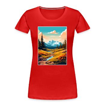 Affiche de voyage du mont Washington New Hampshire - T-shirt bio Premium Femme - rouge - Devant - Mia (176cm)