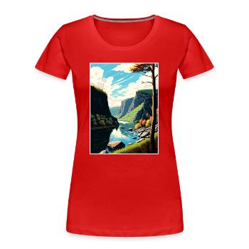 Delaware Water Gap Pennsylvania Reiseposter - Frauen Premium Bio T-Shirt - Rot - Vorne - Mia (176cm)
