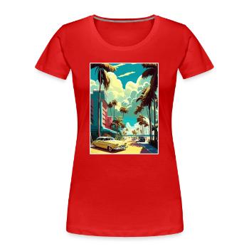 South Beach Florida Vintage Reiseposter Souvenir - Frauen Premium Bio T-Shirt - Rot - Vorne - Mia (176cm)