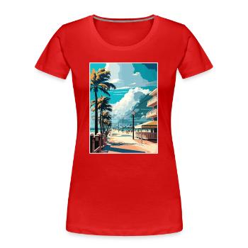South Beach Florida Vintage Reiseposter Souvenir - Frauen Premium Bio T-Shirt - Rot - Vorne - Mia (176cm)