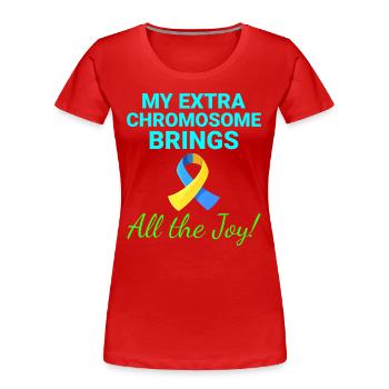 Down Syndrome Awareness Joyful Extra Chromosome - Women's Premium Organic T-Shirt - red - Front - Mia (176cm)