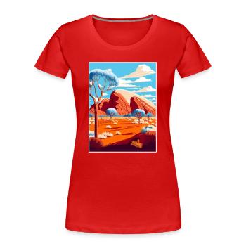 Uluṟu Kata Tjuṯa National Park Travel Poster - Women's Premium Organic T-Shirt - red - Front - Mia (176cm)