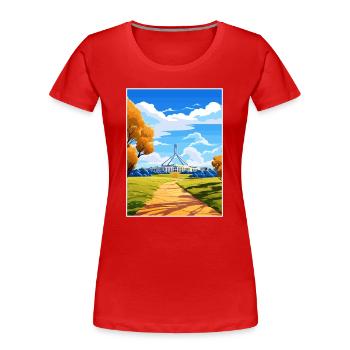 Canberra Australien Vintage Reiseposter Souvenir - Frauen Premium Bio T-Shirt - Rot - Vorne - Mia (176cm)