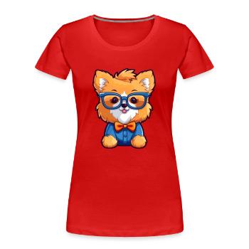 Pommersche Hunderasse Aquarell Karikatur Kawaii Gla - Frauen Premium Bio T-Shirt - Rot - Vorne - Mia (176cm)
