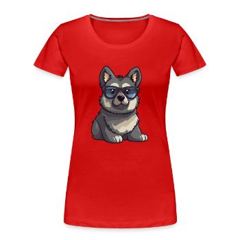Norwegian Elkhound Dog Breed Watercolor Cartoon Ka - Women's Premium Organic T-Shirt - red - Front - Mia (176cm)