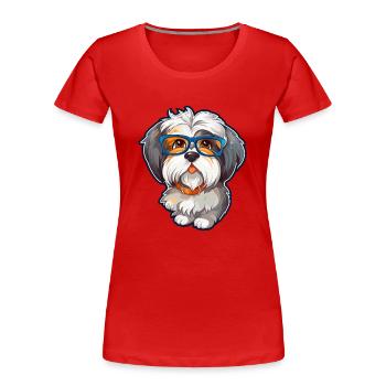Havaneser Hund Rasse Aquarell Cartoon Kawaii Glas - Frauen Premium Bio T-Shirt - Rot - Vorne - Mia (176cm)