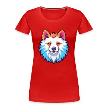 Amerikanische Eskimo-Hunderasse Aquarell-Karikatur Kawai - Frauen Premium Bio T-Shirt - Rot - Vorne - Mia (176cm)