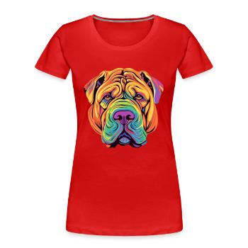 Chinesische Shar Pei Hunderasse Aquarell Karikatur Kawa - Frauen Premium Bio T-Shirt - Rot - Vorne - Mia (176cm)