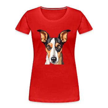 Glatte Foxterrier-Hunderasse Aquarell-Karikatur Ka - Frauen Premium Bio T-Shirt - Rot - Vorne - Mia (176cm)