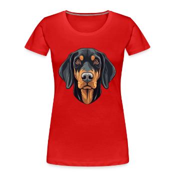 Schwarz und Tan Coonhound Hunderasse Aquarell Carto - Frauen Premium Bio T-Shirt - Rot - Vorne - Mia (176cm)