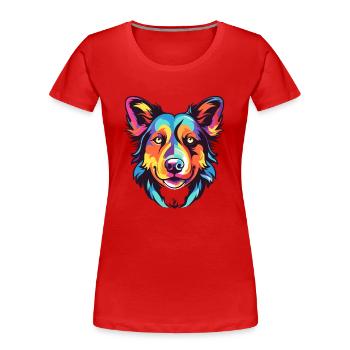 Austrailian Shepard chien race aquarelle dessin animé K - T-shirt bio Premium Femme - rouge - Devant - Mia (176cm)