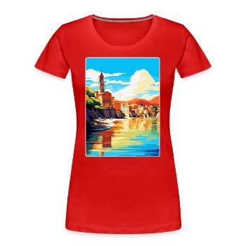 San Sebastian Spanien Vintage Reiseplakat Souvenir - Frauen Premium Bio T-Shirt - Rot - Vorne - Mia (176cm)