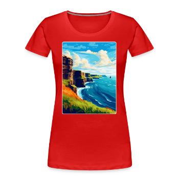 Cliffs of Moher Irland UK Vintage Reiseplakat - Frauen Premium Bio T-Shirt - Rot - Vorne - Mia (176cm)