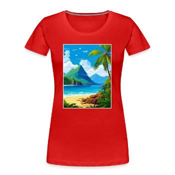St. Lucia Karibik Vintage Reiseposter - Frauen Premium Bio T-Shirt - Rot - Vorne - Mia (176cm)
