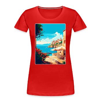 Rhodes Grèce Vintage Voyage Poster WPA Souvenir - T-shirt bio Premium Femme - rouge - Devant - Mia (176cm)