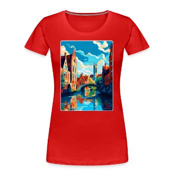 Bruges Belgique Affiche de voyage vintage Souvenir WPA - T-shirt bio Premium Femme - rouge - Devant - Mia (176cm)