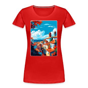 Tomar Portugal Affiche de voyage vintage Souvenir WPA - T-shirt bio Premium Femme - rouge - Devant - Mia (176cm)