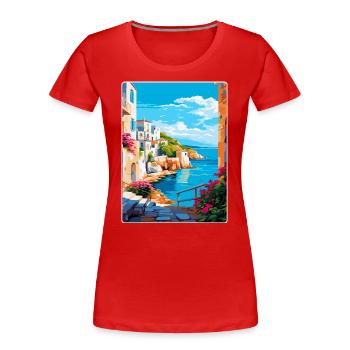 Rhodes Grèce Vintage Voyage Poster WPA Souvenir - T-shirt bio Premium Femme - rouge - Devant - Mia (176cm)