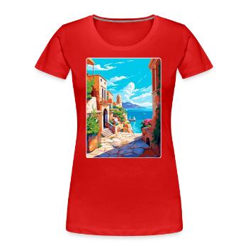 Rhodes Grèce Vintage Voyage Poster WPA Souvenir - T-shirt bio Premium Femme - rouge - Devant - Mia (176cm)