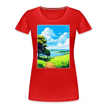 Mount Edgcumbe Country Park Travel Poster Souvenir - Women's Premium Organic T-Shirt - red - Front - Mia (176cm)