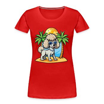 Caniche Chien Drôle Dessin Animé Plage De Plage Lunettes De Soleil - T-shirt bio Premium Femme - rouge - Devant - Mia (176cm)