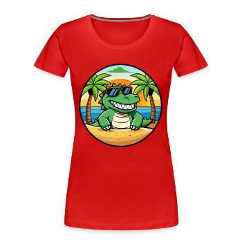 Crocodile Funny Cartoon Summer Beach Sunglasses - Women's Premium Organic T-Shirt - red - Front - Mia (176cm)