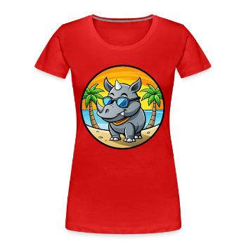 Rhino Lustige Cartoon Sommer Strand Sonnenbrille Cool - Frauen Premium Bio T-Shirt - Rot - Vorne - Mia (176cm)