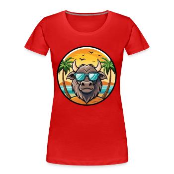 Büffel Lustige Cartoon Sommer Strand Sonnenbrille Cool - Frauen Premium Bio T-Shirt - Rot - Vorne - Mia (176cm)
