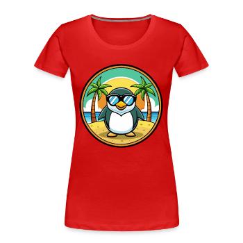 Pinguin Lustige Cartoon Sommer Strand Sonnenbrille Cool - Frauen Premium Bio T-Shirt - Rot - Vorne - Mia (176cm)