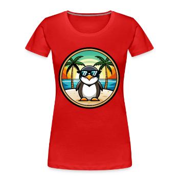 Pinguin Lustige Cartoon Sommer Strand Sonnenbrille Cool - Frauen Premium Bio T-Shirt - Rot - Vorne - Mia (176cm)
