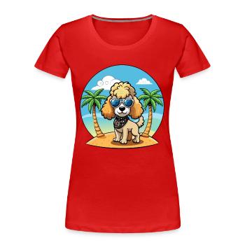 Caniche Chien Drôle Dessin Animé Plage De Plage Lunettes De Soleil - T-shirt bio Premium Femme - rouge - Devant - Mia (176cm)