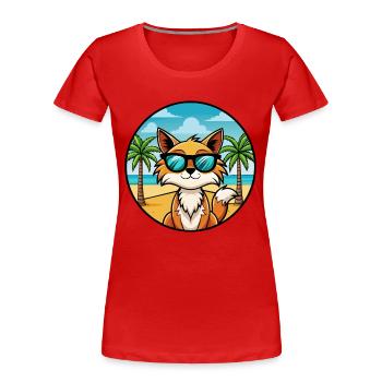 Somali Katzenrasse Cartoon Sonnenbrille Strand - Frauen Premium Bio T-Shirt - Rot - Vorne - Mia (176cm)