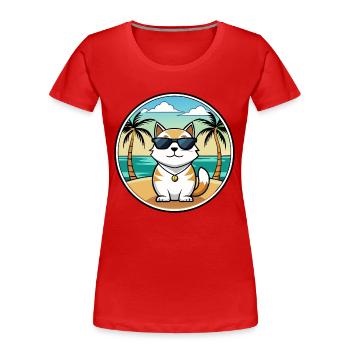 Japanische Bobtail Katzenrasse Cartoon Sonnenbrille Strand - Frauen Premium Bio T-Shirt - Rot - Vorne - Mia (176cm)