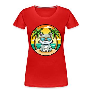Asian Cat Breed Cartoon Sunglasses Beach - Women's Premium Organic T-Shirt - red - Front - Mia (176cm)