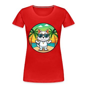 Japanische Bobtail Katzenrasse Cartoon Sonnenbrille Strand - Frauen Premium Bio T-Shirt - Rot - Vorne - Mia (176cm)