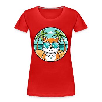 Hantilly Tiffany Katzenrasse Cartoon Sonnenbrille Strand - Frauen Premium Bio T-Shirt - Rot - Vorne - Mia (176cm)
