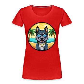 Schwarzer Norwegischer Elchhund Hunderasse Cartoon Strand - Frauen Premium Bio T-Shirt - Rot - Vorne - Mia (176cm)