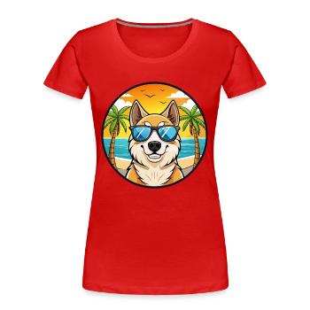 Central Asian Shepherd Dog Breed Cartoon Beach - Women's Premium Organic T-Shirt - red - Front - Mia (176cm)