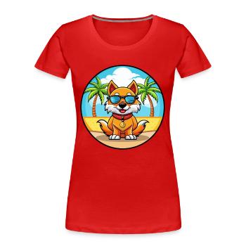 Chinese Imperial Dog Breed Cartoon Sunglass Beach - Women's Premium Organic T-Shirt - red - Front - Mia (176cm)