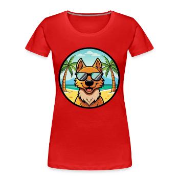 Frisian Pointing Dog Breed Cartoon Sunglass Beach - Women's Premium Organic T-Shirt - red - Front - Mia (176cm)
