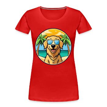 Golden Retriever Dog Breed Cartoon Sunglass Beach - Women's Premium Organic T-Shirt - red - Front - Mia (176cm)