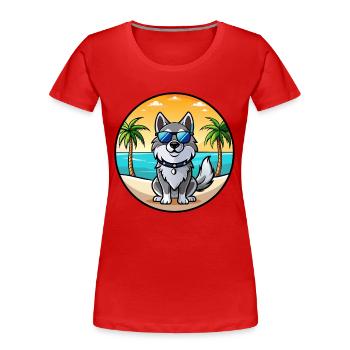 Norwegian Elkhound Dog Breed Cartoon Sunglasses - Women's Premium Organic T-Shirt - red - Front - Mia (176cm)
