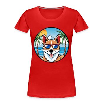 Norwegische Lundehund Hunderasse Cartoon Sonnenbrille - Frauen Premium Bio T-Shirt - Rot - Vorne - Mia (176cm)
