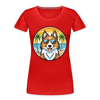 Scotch Collie Hunderasse Cartoon Sonnenbrille Strand - Frauen Premium Bio T-Shirt - Rot - Vorne - Mia (176cm)
