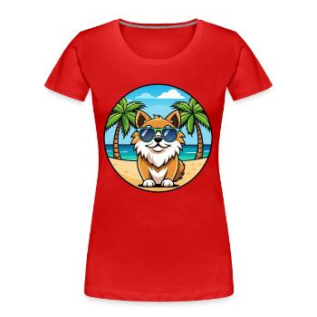 Tibetischer Spaniel Hund Rasse Cartoon Sonnenbrille Strand - Frauen Premium Bio T-Shirt - Rot - Vorne - Mia (176cm)