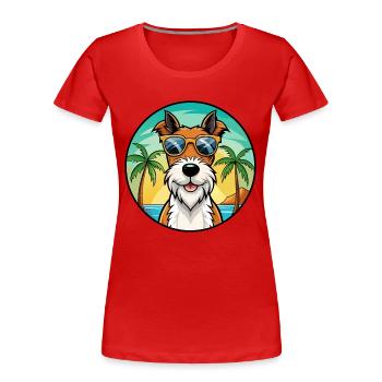 Draht Foxterrier Hunderasse Cartoon Sonnenbrille Strand - Frauen Premium Bio T-Shirt - Rot - Vorne - Mia (176cm)