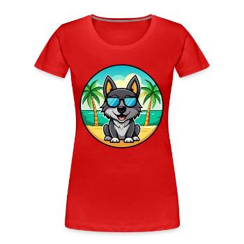 Schwarzer Norwegischer Elchhund Hunderasse Cartoon Strand - Frauen Premium Bio T-Shirt - Rot - Vorne - Mia (176cm)
