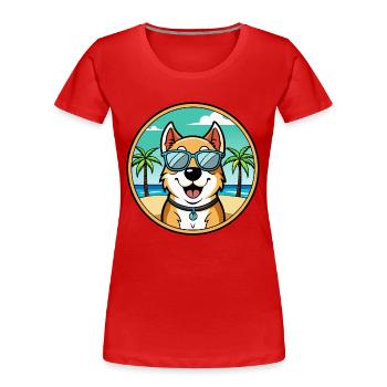 Central Asian Shepherd Dog Breed Cartoon Beach - Women's Premium Organic T-Shirt - red - Front - Mia (176cm)